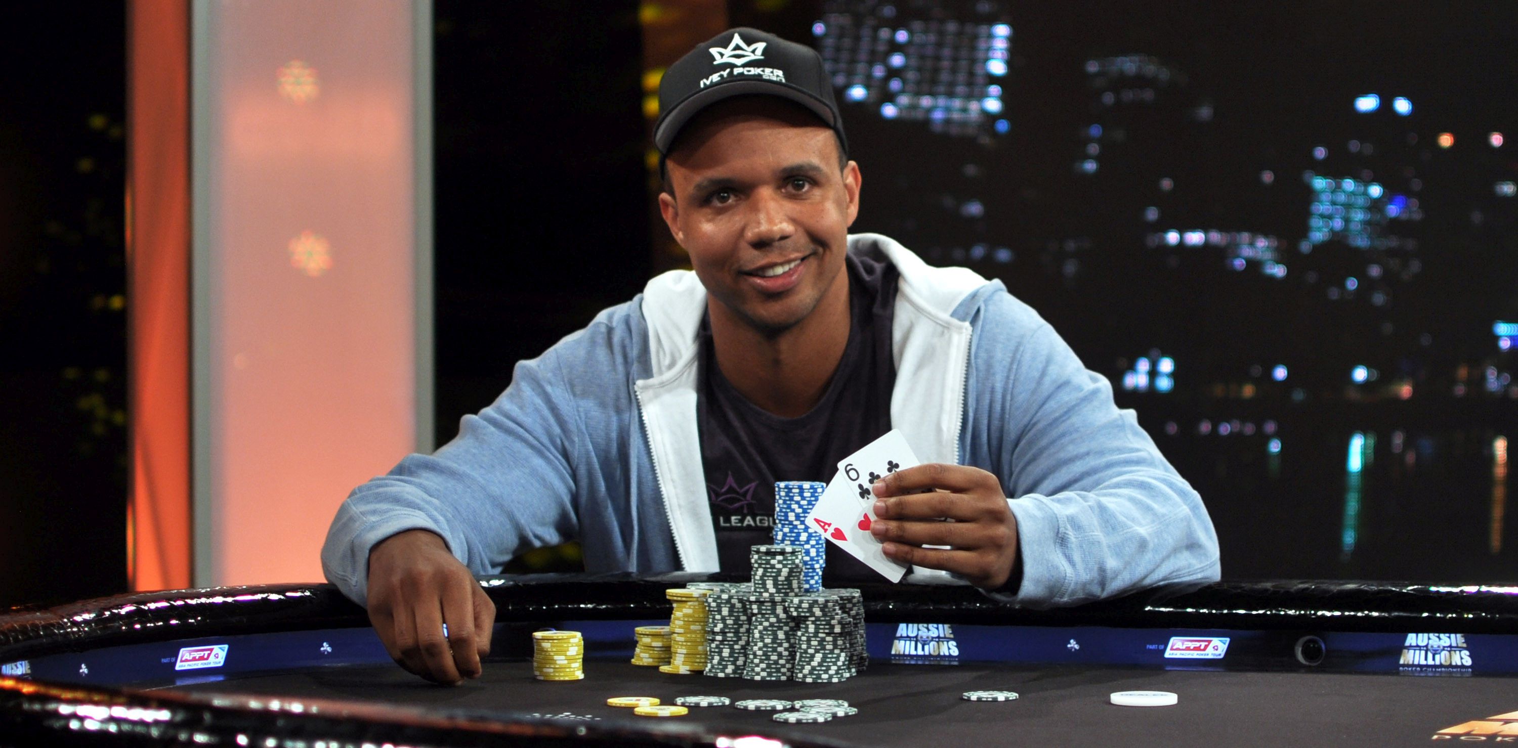 Phil Ivey showing off his chip stack